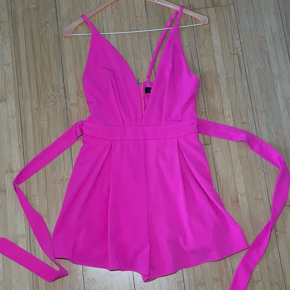 Hot pink romper with tie